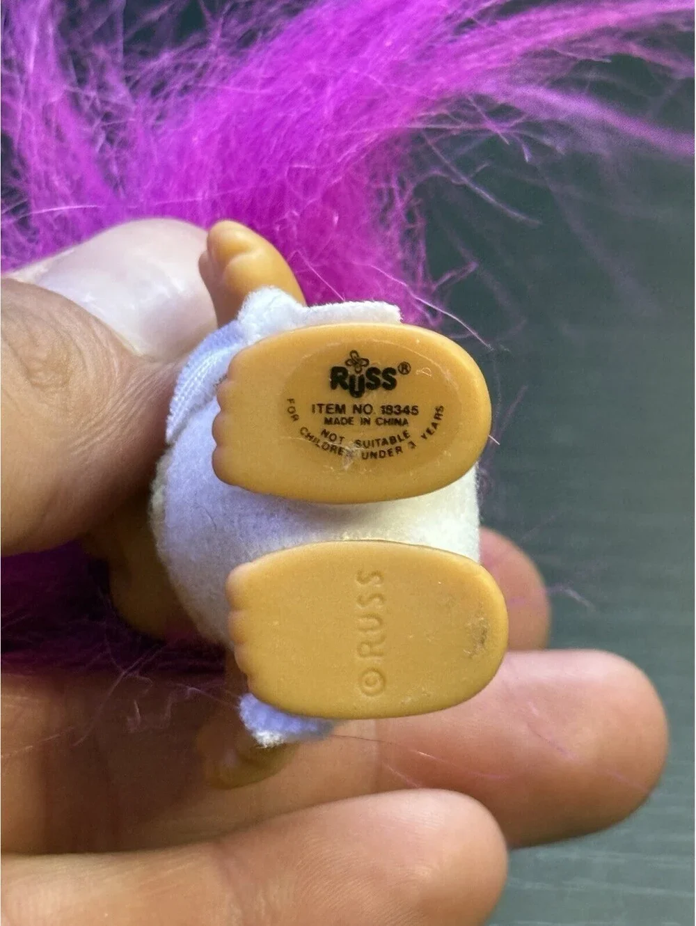 Russ Vintage Mini Troll Doll Purple Hair White Diaper Bib Item 18345